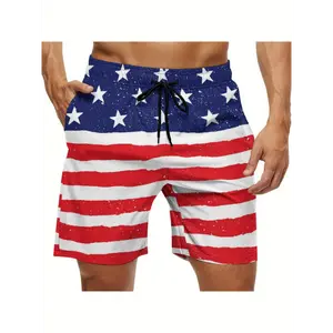 [Patriotic Swim Trunks] Quick-Dry Patriotic Men's Swim Trunks | American Flag Print Beach Shorts with Adjustable Drawstring Waist, High-Elastic Fabric for Surfing, Gym & Outdoor Activities (4 Sizes: X-L/2XL)