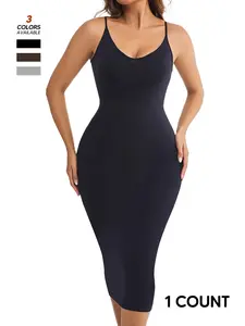 Women's Solid Color Shapewear Spaghetti Strap Slip Dress Bodycon Tank Dress, High Stretch Tummy Control Butt Lift Cami Dress, Ladies Shapewear for All Seasons Casual Wear