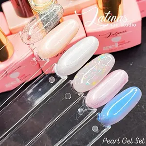 LATINAS NAIL STUDIO 6 Piece Set (Pearl-Perla)  with Glitter,Gel Includes Various Color Shades for Beginners, Easy to Remove Formula