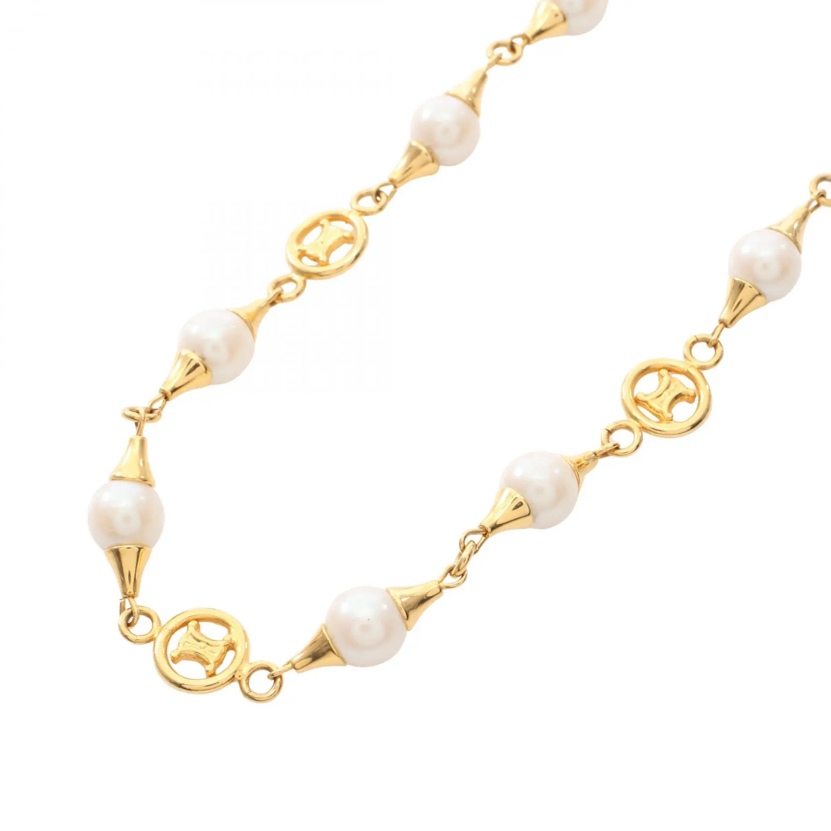 Pre-owned Celine Faux Pearl Small Leather Goods Triomphe Necklace