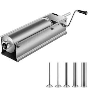 Manual Sausage Stuffer, 7 L / 15 LBS Horizontal Sausage Machine, Dual-Speed Meat Stuffer, Made of Food-Grade 304 Stainless Steel, Includes 5 Stuffing Tubes, for Home Kitchen Restaurant Commercia
