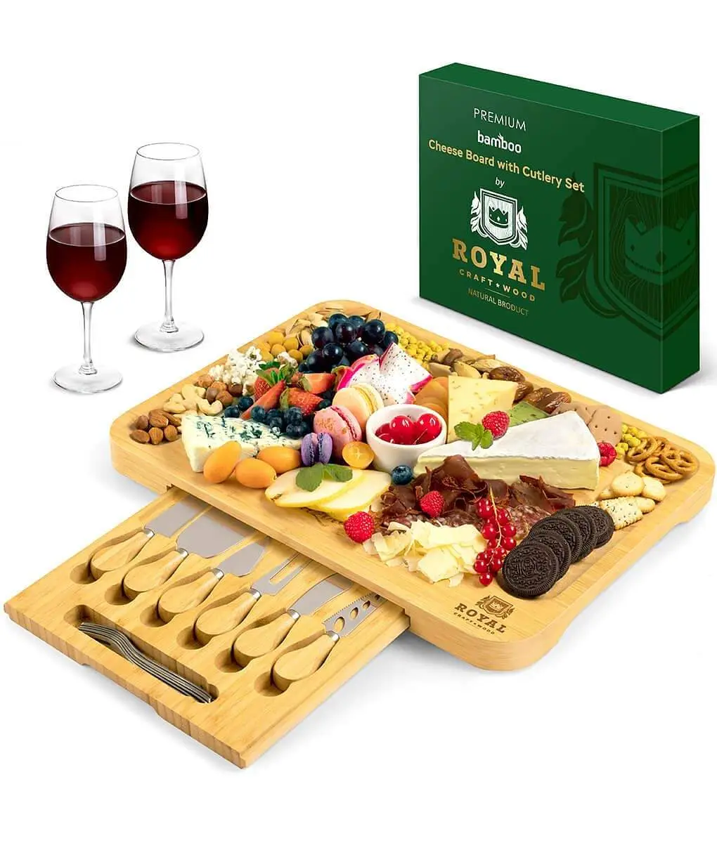 Royal Craft Wood Charcuterie Board – Bamboo Cheese Board & Wooden Serving Platte...