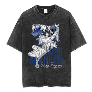 Anime JoJo Bizarre Adventure Vintage Washed T-shirt Diavolo Doppio Manga T-shirts Men Women Cotton Casual Streetwear T Shirts