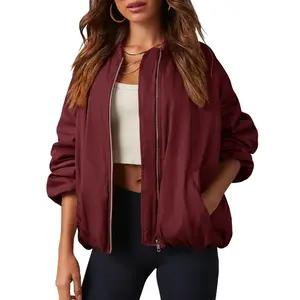 TANKANEO Women's Oversized Zip-Up Bomber Jacket, Fully Lined Winter Coat with Pockets, Fashion Casual Womenswear Outerwear