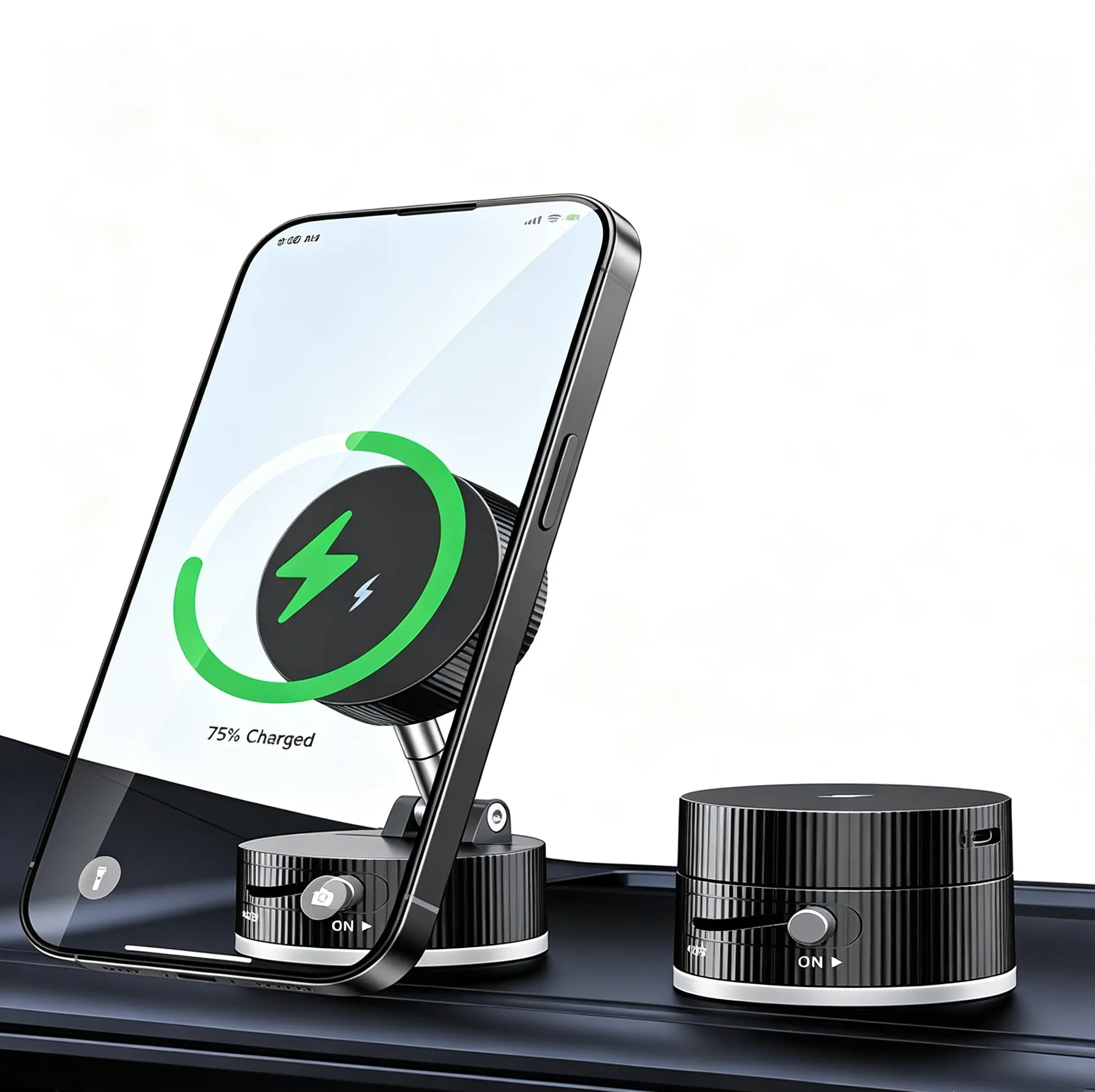 Magnetic Phone Holder & Mount - 360 Adjustable, Foldable Telescopic Vacuum Suction Cup, Universal Smartphone Holders, Magnetic Phone Stand for Car, Kitchen, Black