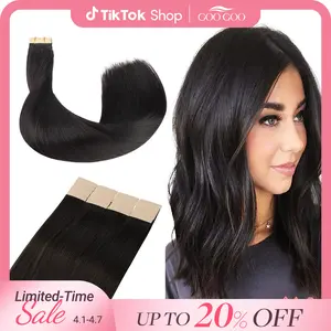 GOOGOO Hair Extensions Tape in Human Hair Natural Straight