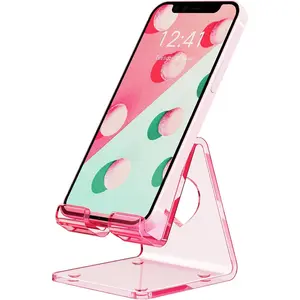 Cell Phone Stand, Portable Phone Holder, Clear Pink Phone Stand for Desk, Compatible with Phone16 15 14 13 12 11 Pro Max SE, , Android Smartphone, Pad, Tablet, Desk Accessories