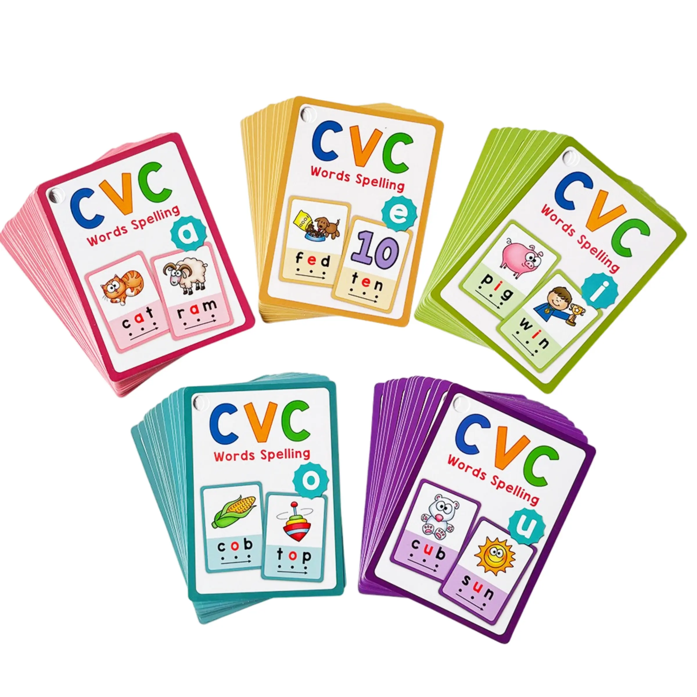 Reusable High-Quality Cvc Vocabulary Flashcards Set Learning Alphabet for Toddlers, 130 Sight Words, 70 Dual-Sided Cards, Waterproof, Early Education Learning Tools