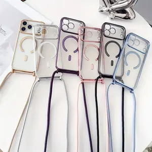 Necklace Lanyard Crossbody Case with Magnetic Plating for Iphone 17 16 15 14 13 12 Pro Max 11, Featuring a Clear Cover, Smartphone Case Shoulder Strap, Ring Strap Phone Case, Case For Max, Phone Case, Case