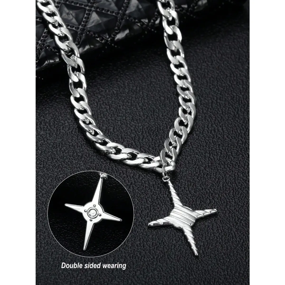 Men's Hip-hop Star Cross Chain Link Necklace - Double-sided Stainless Steel Pendant, Casual Daily Male Accessory, Fade-resistant, Wear-resistant, 1-size, Stylish Accessory, One-Size