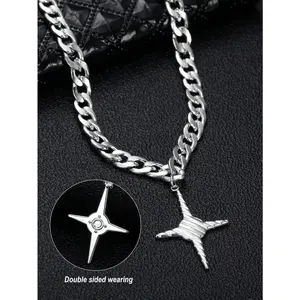 Double-sided Star Cross Pendant Necklace in Stainless Steel - Wear-resistant & Fade Resistant - Versatile Accessory for Men's Street Hip-hop Style