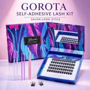 GOROTA Self-Adhesive Lash Clusters Kit, No Glue Needed 12mm C Curl DIY Lash Extensions, Cat Eye 60pcs/Natural 50pcs, Lightweight Press-On False Eyelashes with Mirror & Tweezer