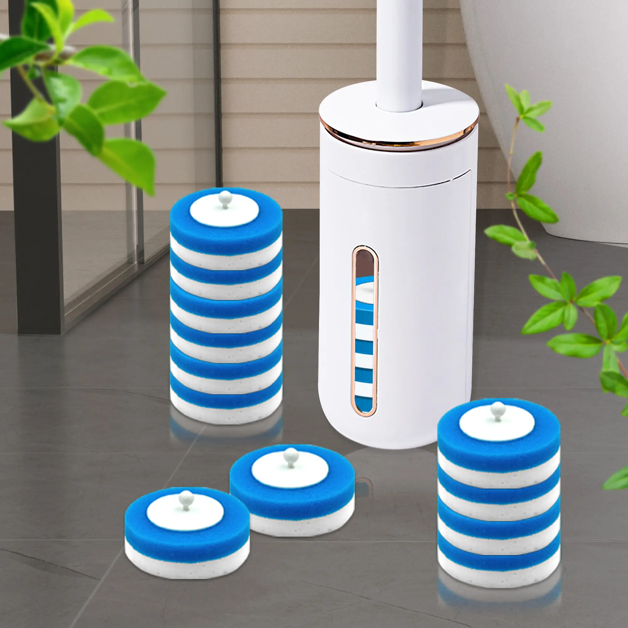 Automatic Toilet Brush Set, Wall Mounted Holder, Luxury Style, Thick Nano Sponge Head, Long Handle, Bathroom Cleaning Tool, Toilet Cleaning System, Bathroom Brush Cleaner