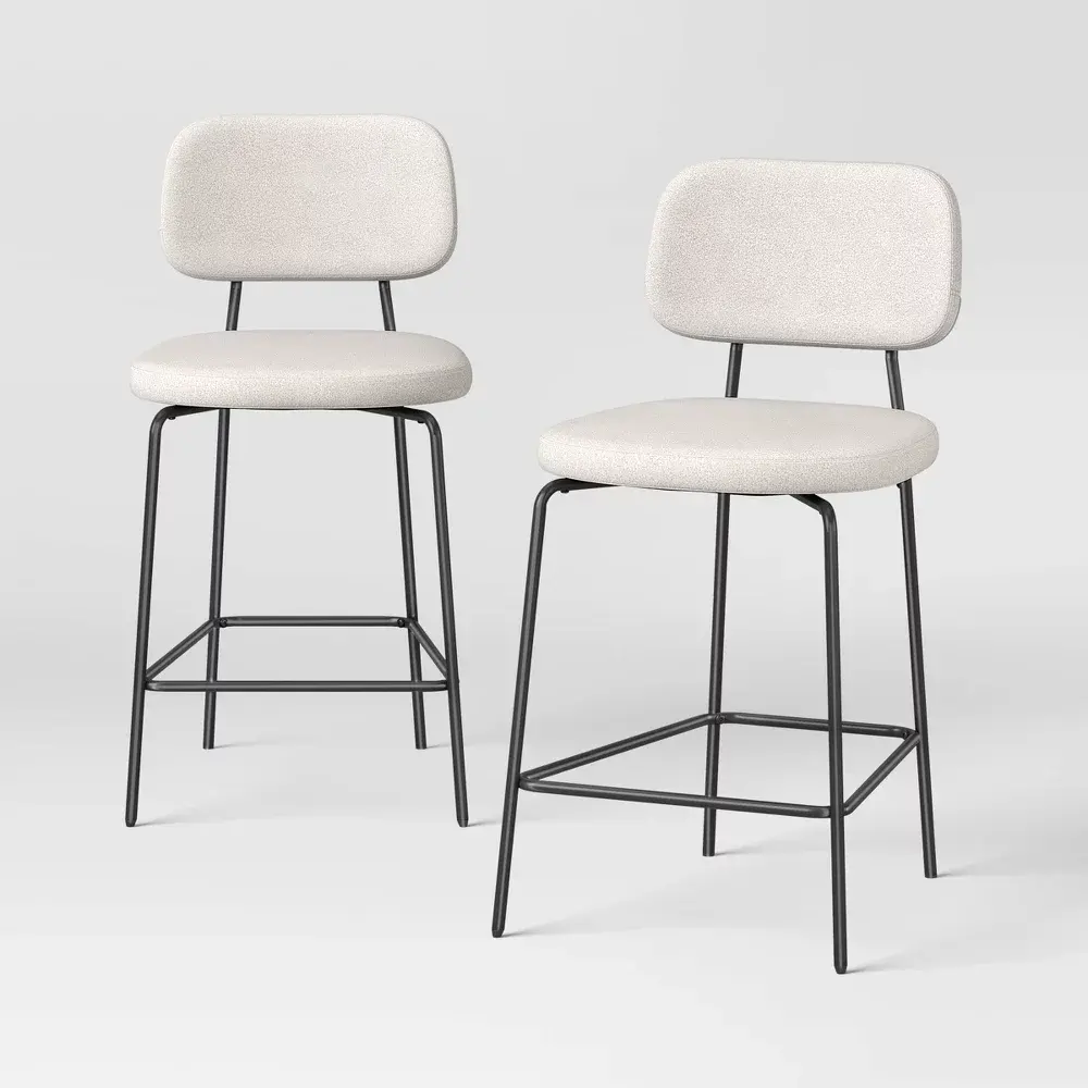 2pc 24" Upholstered with Metal Base Counter Height Barstool Cream Boucle - Room Essentials