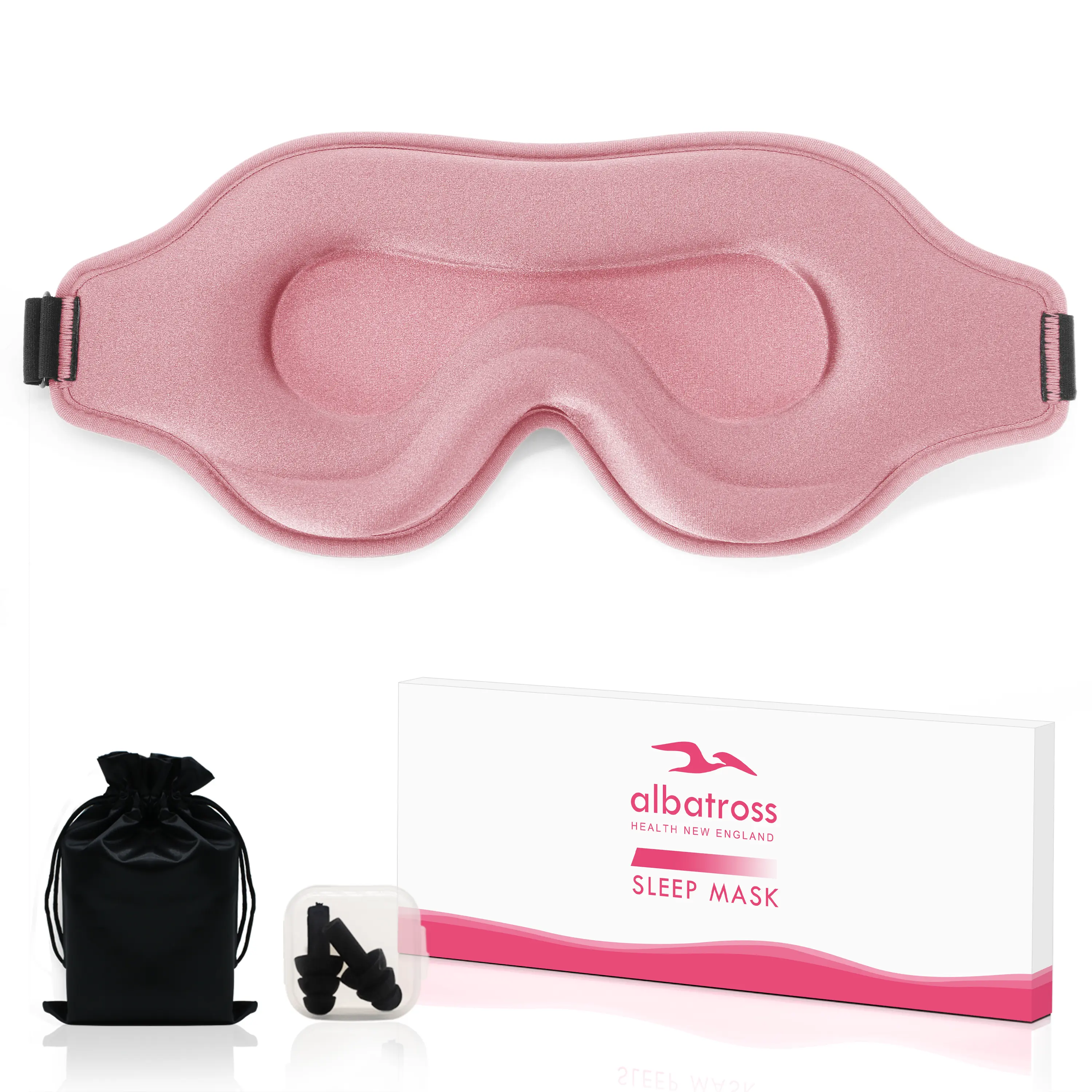 Albatross Health 3D Blackout Sleep Mask - Lash Safe, 0 Pressure Design, Includes Earplugs & Pouch, Eyelash Sleeping Mask for Lashes, Eye Mask For Lash Extensions, Blackout Sleep Masks