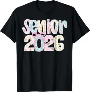 Senior 2026 pastel floral patchwork letters with lace bow T-Shirt