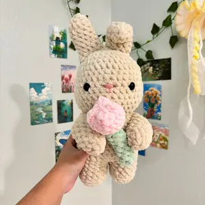 Crochet Bunny Holding Tulip