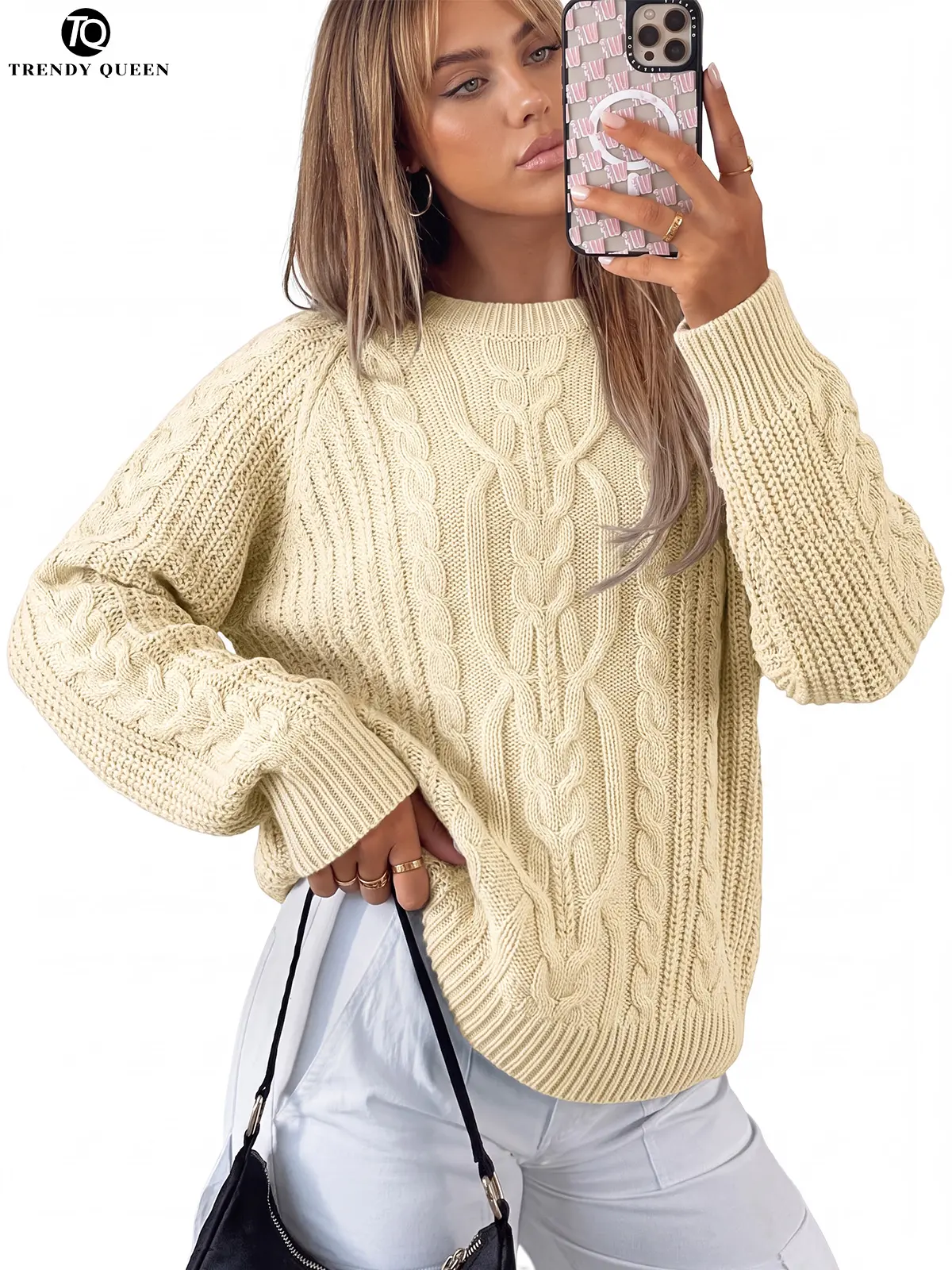 Trendy Queen Women's Oversized Sweater Autumn Long Lantern Sleeve Lightweight Knit Fitted Casual Grey Knitting Basic Bridal Minimalist Tops - Chic