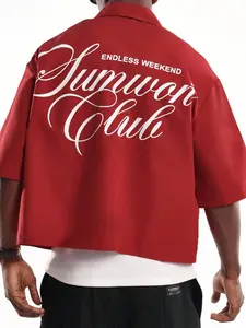 Men's Loose Fit Collared Short Sleeve Shirt, Sumwon Club Graphic Print, Vintage Street Style, Summer Casual Top, Urban Fashion Essential