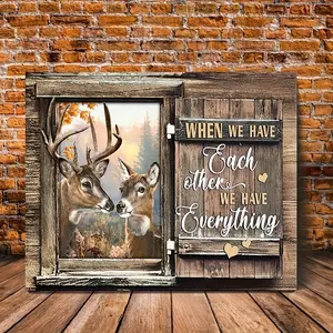 1pc Wooden Framed Rustic Modern Deer Canvas Painting Art Prints Wall For Bedroom Living Room Decor Farmhouse Charm Canvas Print Poster Picture With Framed Ready to Hang Perfect Gift for Bachelor Party