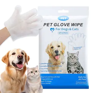 Pet Wet Wipes Gloves Set of 6, Disposable Cleaning Gloves for Dogs and Cats, Suitable for Puppy and Kitten Bathing and Odor Removal, Grooming Products