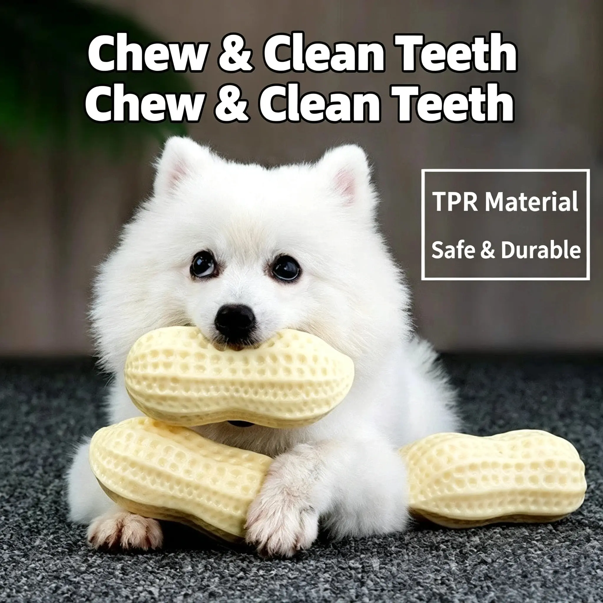 Peanut Squeaky Dog Toy - Durable Indestructible Teething Chew Toy for Small Dogs, Self-Play Pet Entertainment Accessory