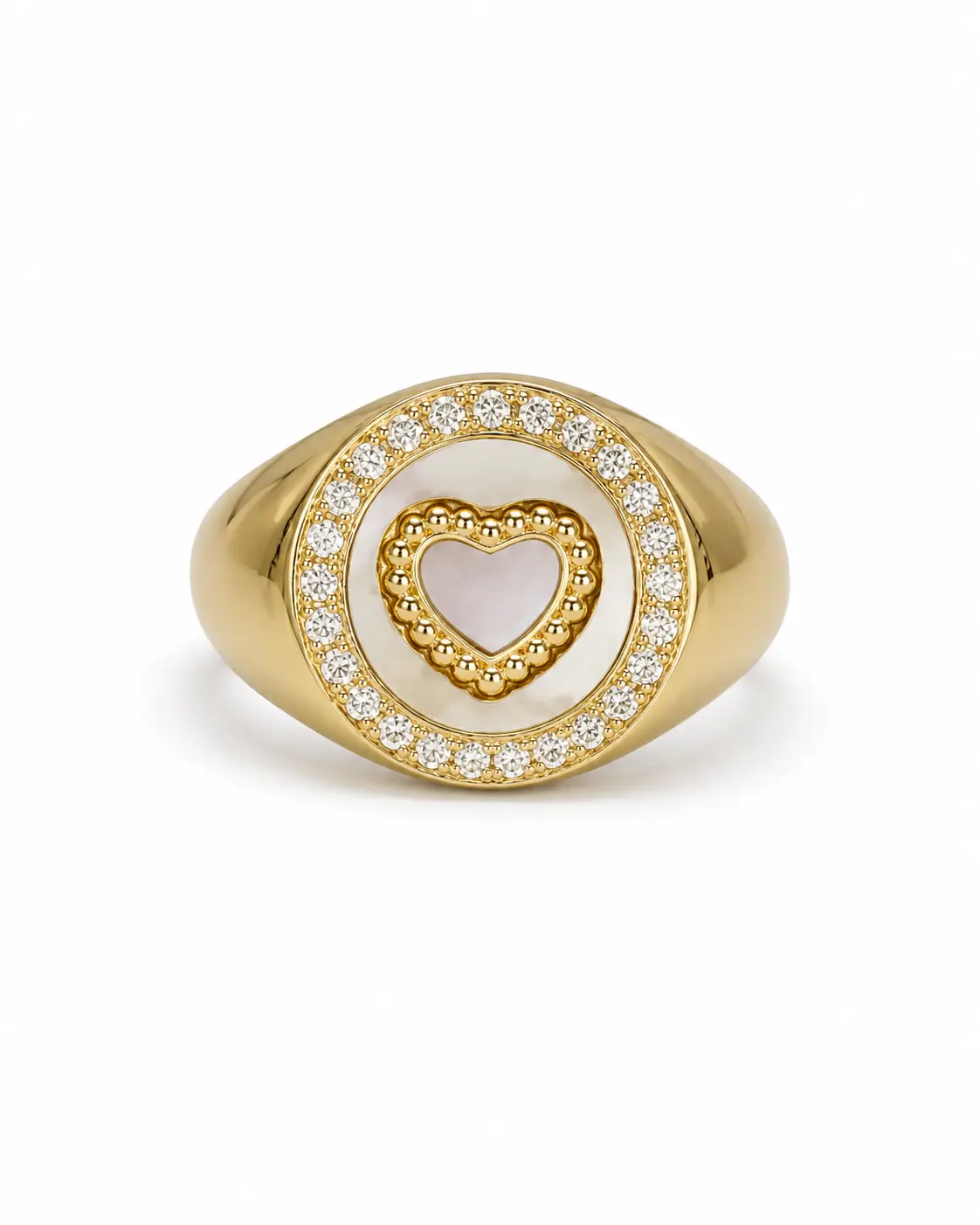 Heart Shaped Stainless Steel Engagement Ring, Gold-Plated Round Band with Red Heart Center and Crystal Accents, Engagement Rings, Unisex