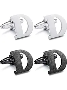 Simple 2 Pairs Black Silvery Stylish Cufflinks Trendy Stainless Steel Cufflinks for Men Women Cool Piercing Jewelry Set Pair with Clothes for Banquets Wedding Engagements Parties Festivals