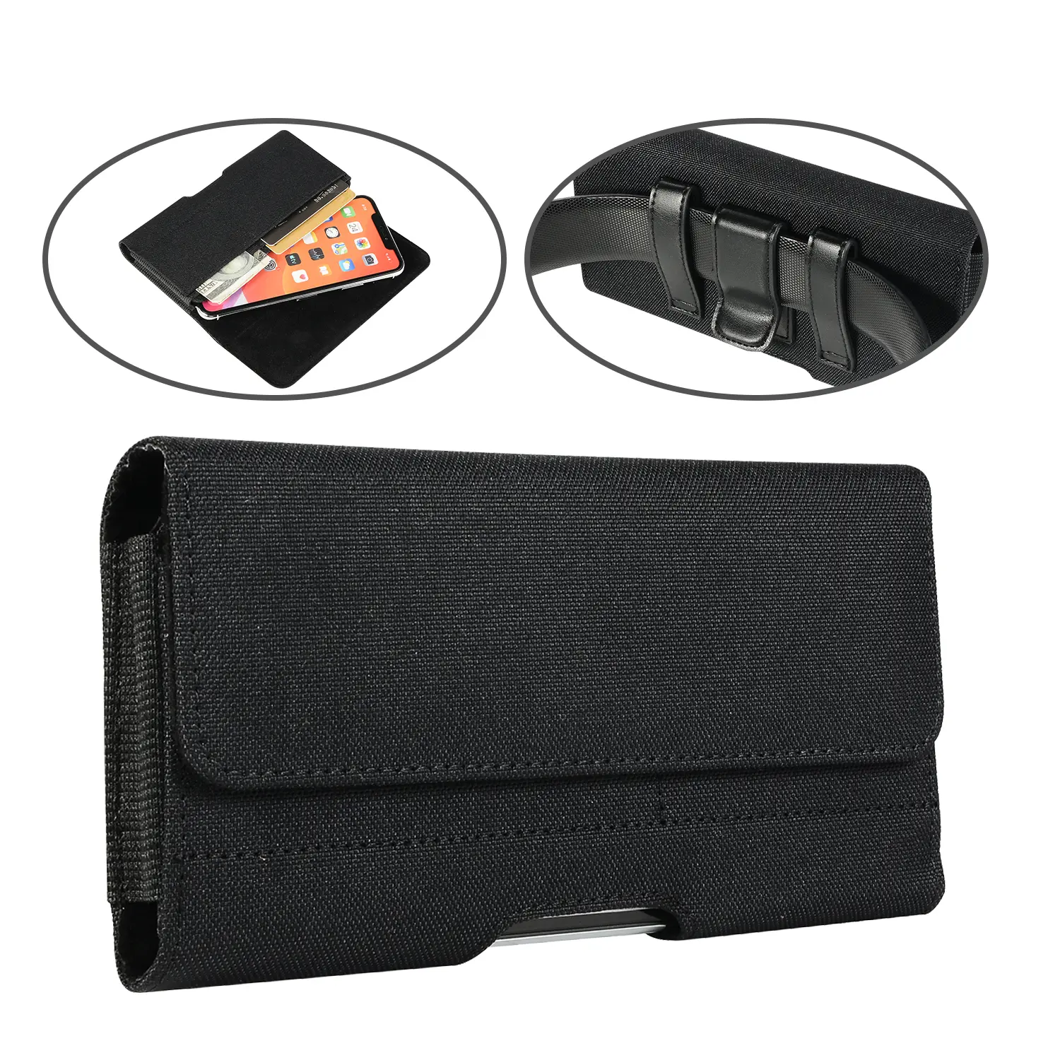 Cell Phone PU Leather Nylon Holster Belt Clip Card Slot Magnet Pouch Man Carrying Perfect For Outdoor Daily Use iPhone16 Pro Max iPhone16/15 Samsung Ultra Google Pixel 8 Pro
