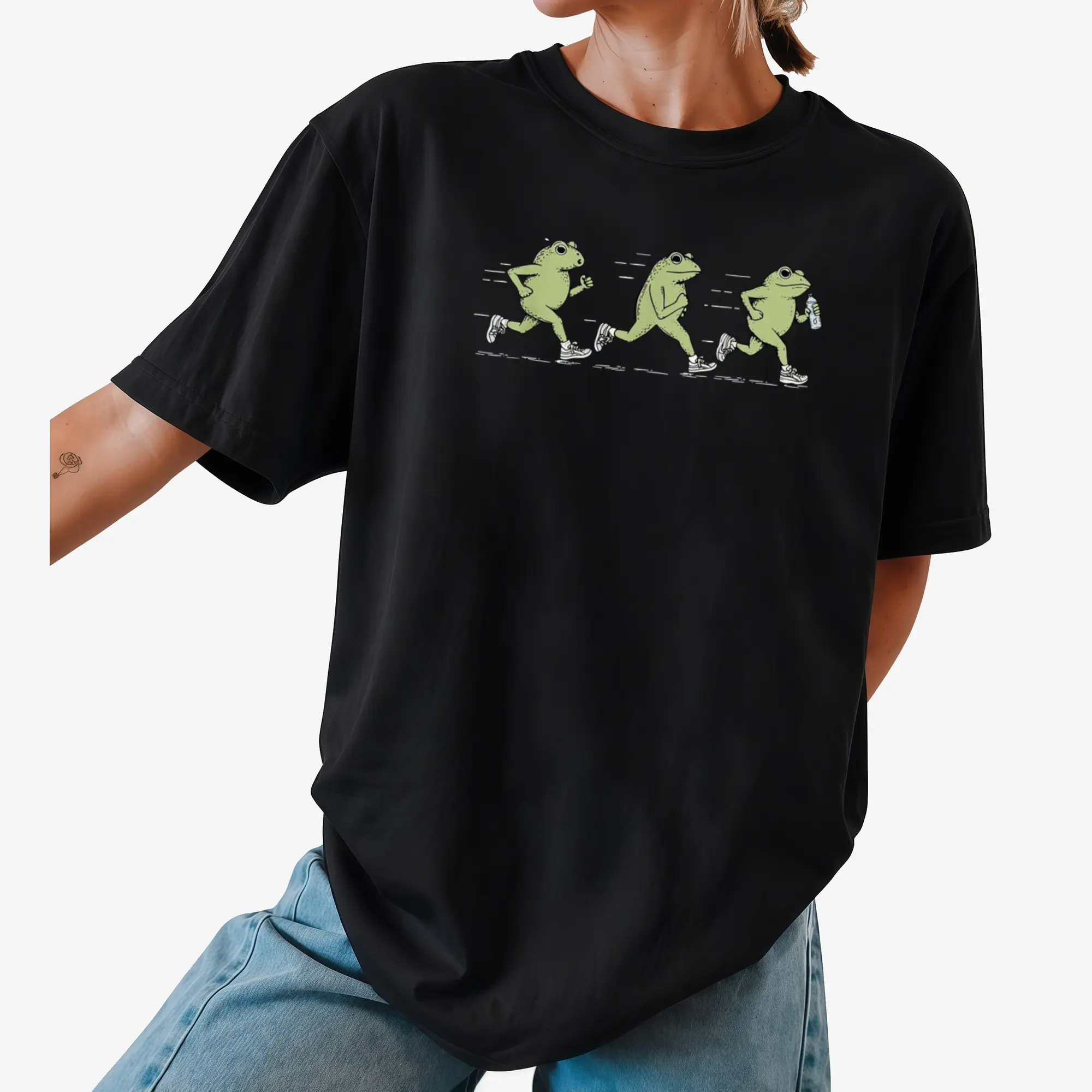 Funny Jogging Frogs Running Shirt Half Marathon Runner Gift Idea Sarcastic Toad 5K Tshirt Running Lover 10K Team T-Shirt