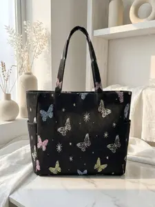 Butterfly Pattern Travel Bag, Large Capacity Storage, Durable Multi-Pocket Design, Zipper Closure, Casual Style, All Seasons Use, Travel Duffle Bag, Travel Essentials Carryall