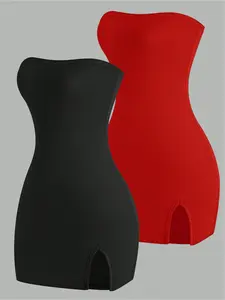 Women's Solid Color Bodycon Tube Dress, Casual Fashion Short Dress for Daily Outdoor Wear, Women Dress for Summer