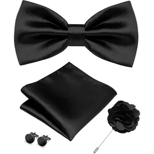 Solid Color Bow Tie and Pocket Square with Lapel Pin Cufflinks Set 4