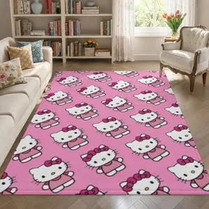 Authentic Sanrio Licensed Hello Kitty Large Square Velvet Rug - Ultra-Soft Plush Surface, Home Decor Accessory