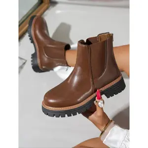 Women's Platform Chelsea Boots, Vintage British Style Chunky Sole Ankle Booties, Round Toe Short Booties, All-Season Casual Shoes
