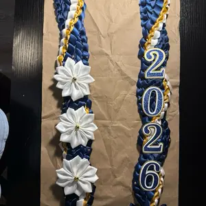 Graduation Lei with Satin Ribbon 5/8 for Stylish Double Braided Open Style with Cardstock and Ribbon flowers