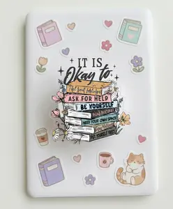 Cute Book Stack “It Is Okay” MagSafe Phone Grip – Magnetic Pop Socket & Kickstand – Book Lover Self Care Gift
