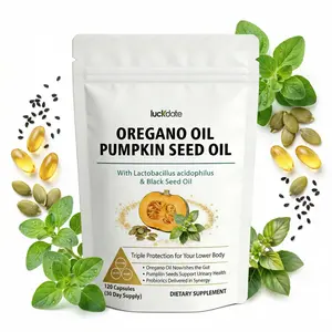 LUCKDATE Oil of Oregano & Pumpkin Seed Oil Softgels, 6-in-1 Formula with Black Seed Oil & 15 Billion CFU Probiotic for Gut & Urinary Support Non-GMO, Gluten-Free, 120 Capsules