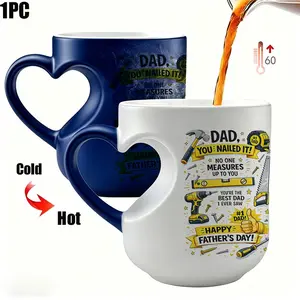 11oz Father's Day Gift, Blue Color Changing Coffee Mug for Dad, Funny Tool Print Heat Sensitive Ceramic Cup, Father's Day Gift from Son Daughter, Heart Mug
