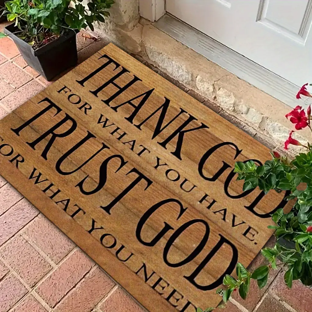 Christian Inspirational Quote Single Home Decor Mat - Beige & Brown, Durable, Dustproof, Non-Slip Backing, Machine Washable, Entryway Use, Faith-Themed Housewarming Gift