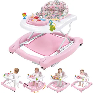 PAWTONG Foldable Baby 5-in-1 Activity Walker - Rocker, Activity Center, Bouncer, Seat Walker, Push Walker - Adjustable Speed Rear Wheels and Height Toys Ages 6-18 Months… (Mint Green)