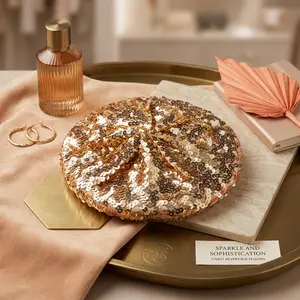 Women's Sparkly Sequent Fashion Beret Beanie - Perfect for Dancing Club Disco Festival Party Night Out Glittery Elegant Hat Accessory for Women Girls Casual Wear Party Costume Holiday Celebration