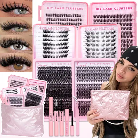 30-100D/Fairy/Cat Eye Lash Cluster Gift Set, Cosmetic False Lashes, Diy Eyelashes Clusters, 3D Thick Lashes Clusters Kit, Natural Lashes Kit, Bond &Seal, Remove, Tweezers, DIY Salon Look at Home, Glam for Beginners, Eyelash Extensions