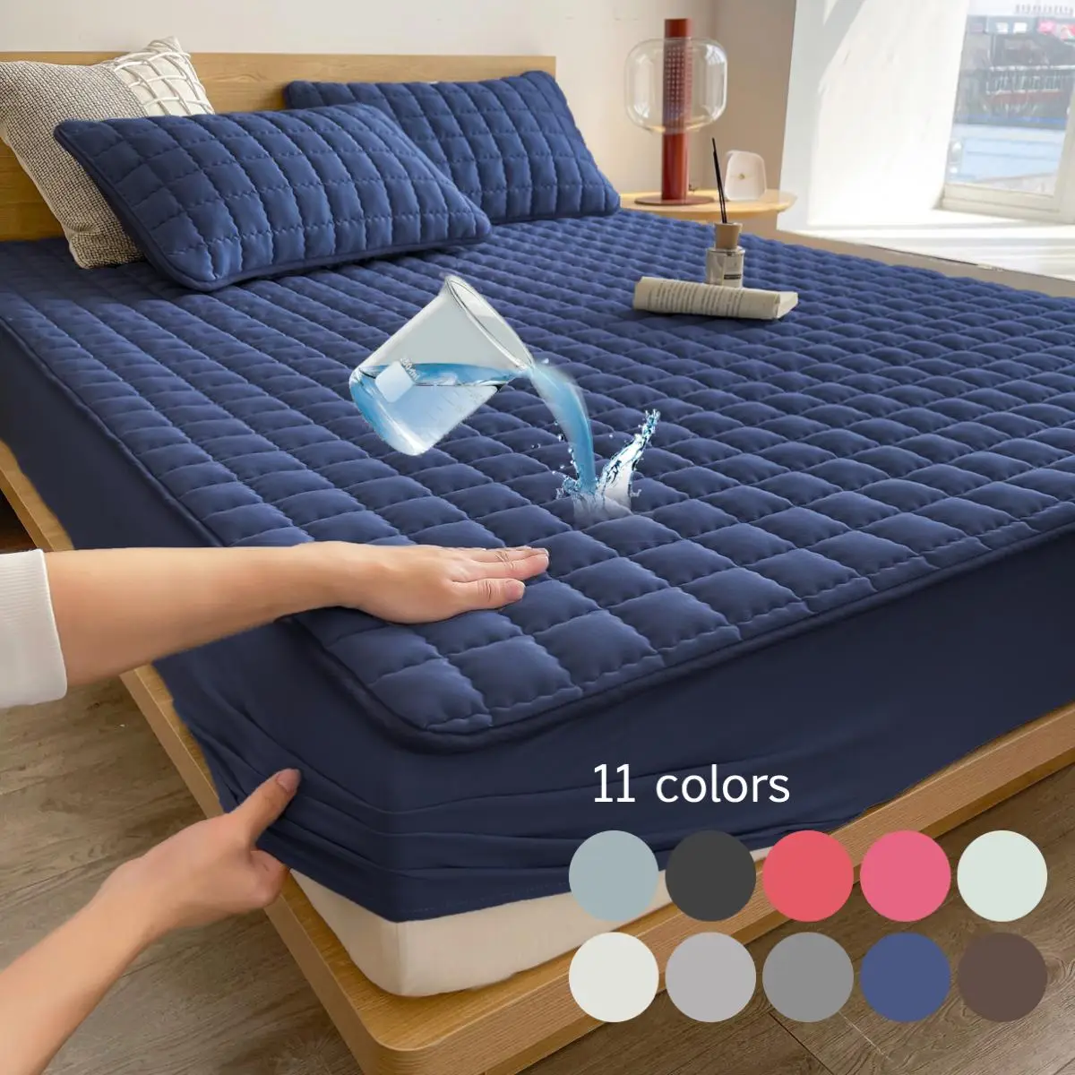 Solid Color Plaid Textured Fitted Sheet for Bed, 1 Count Waterproof (only Water Barrier) Soft Simple Bedding Quilted Mattress Cover, Bedroom Accessori