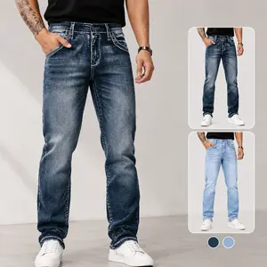 Men's Embroidered Stretch Jeans Regular Fit Casual Streetwear Motocross Denim Pants with Pockets Summervibes