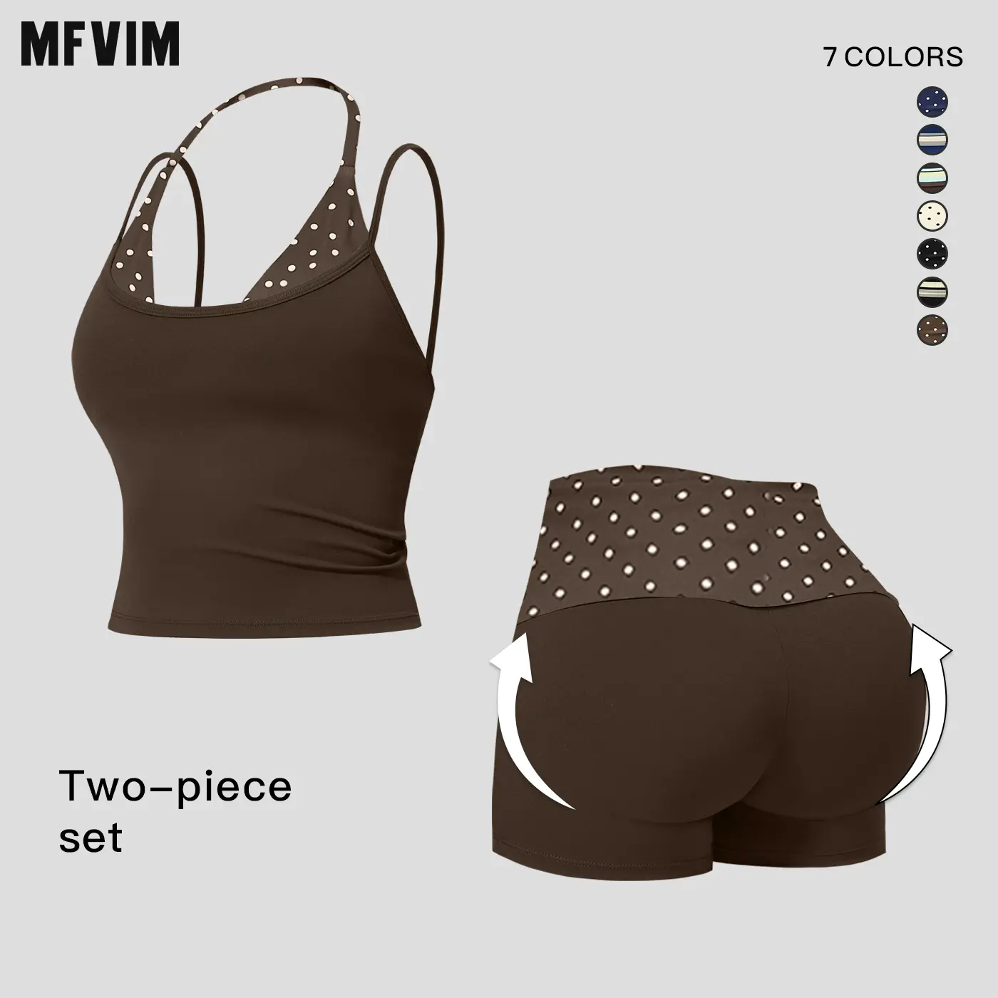 MFVIM women’s color-block double-layer halter yoga tank top set with high-waisted butt-lifting athletic shorts, two-piece nude-feel fitness outfit