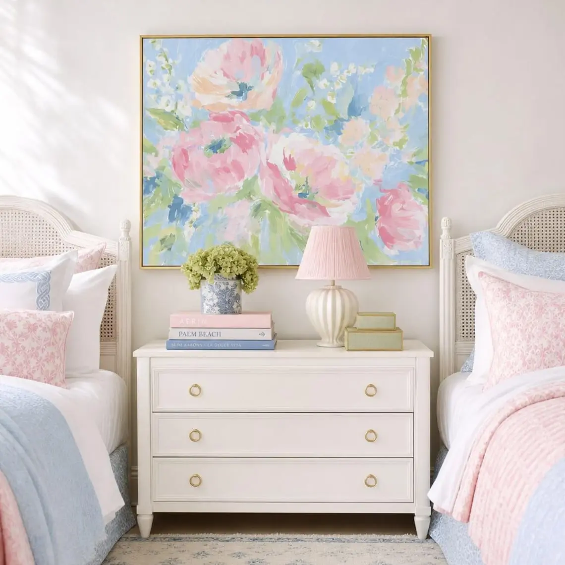 Pastel Pink Peony Painting [Unframed], Preppy Dorm Decor, Colorful Grandmillennial Abstract Wall Art, Southern Wall Decor