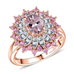 Premium Pink Morganite and Multi Gemstone 2.70 ctw Rose Sunburst Ring in 18K Vermeil Rose Gold Over Sterling Silver Size 9 Christmas Gifts