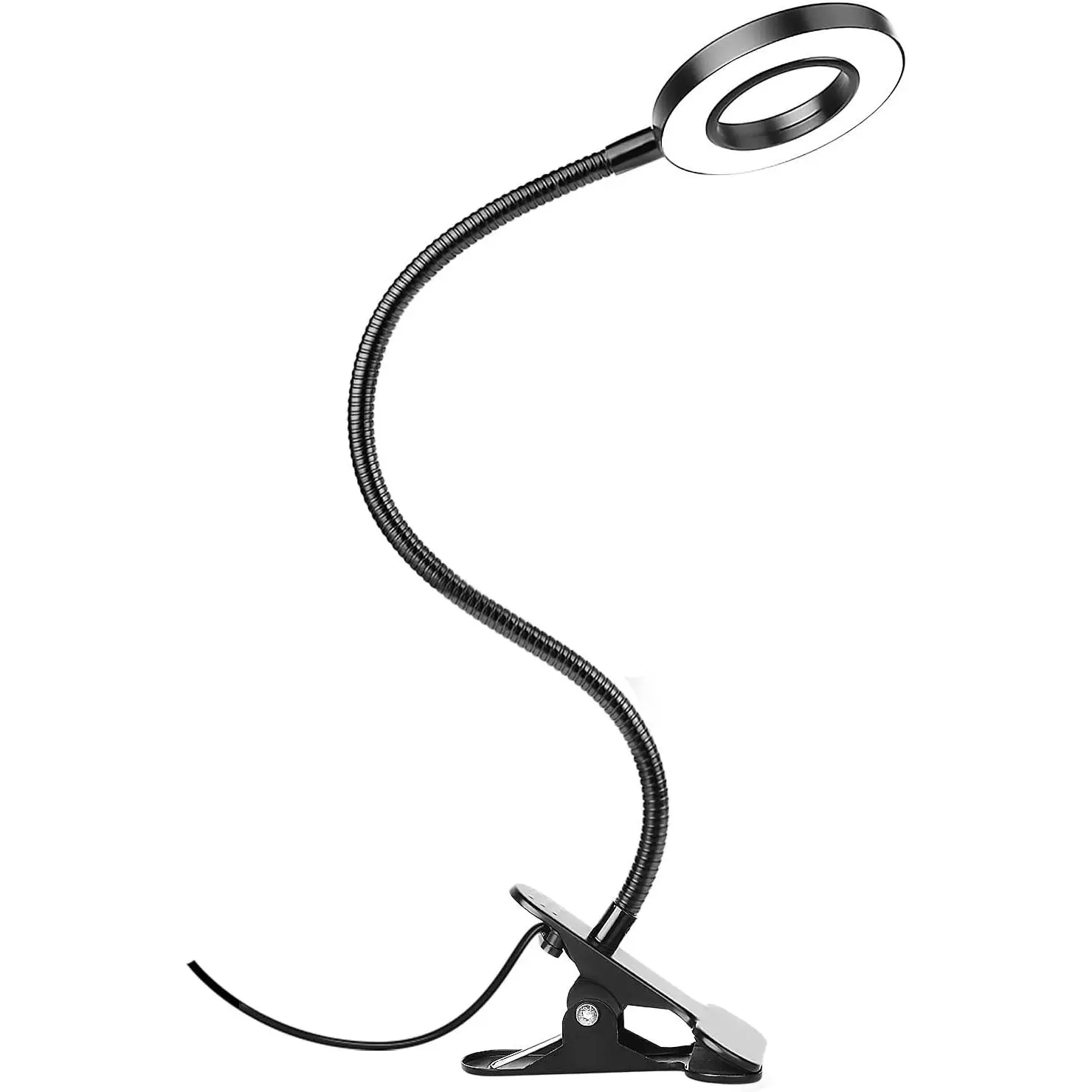 Clip On LED Desk Lamp - Adjustable Flexible Neck, Space-Saving Black Adjustable Indoor Lighting Cool Lights for Reading, Office Use