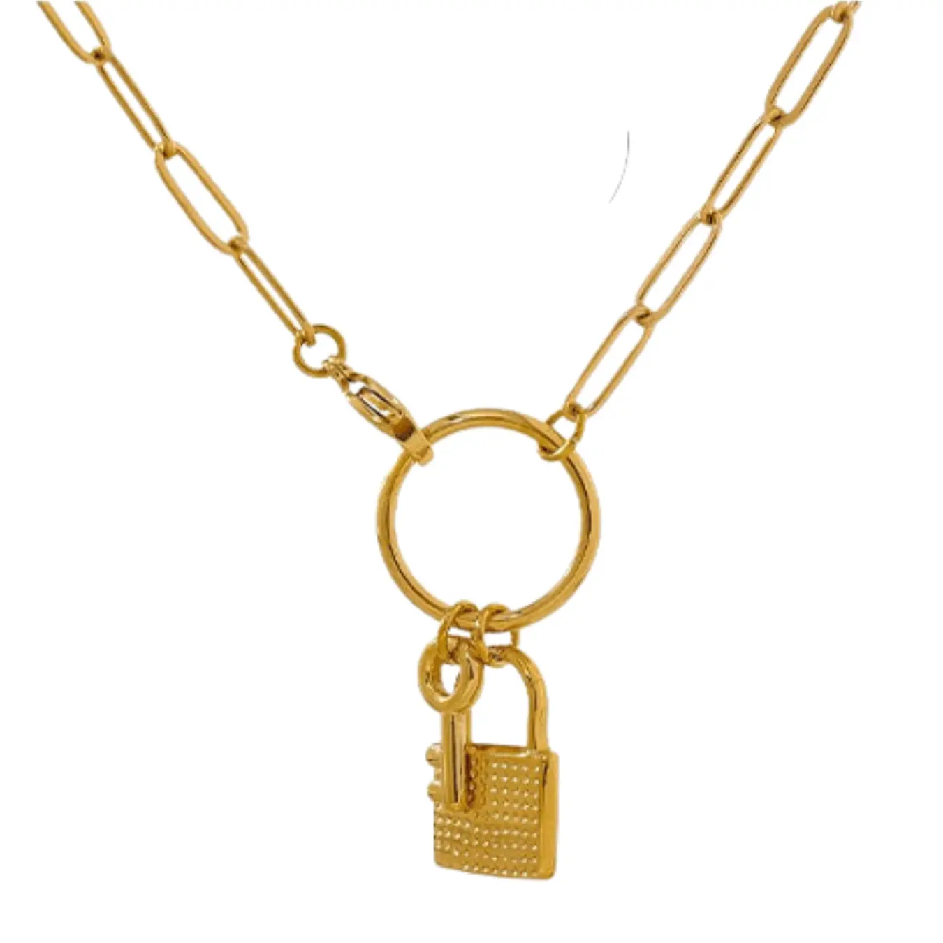 Lock and Key Pendant Paperclip Necklace